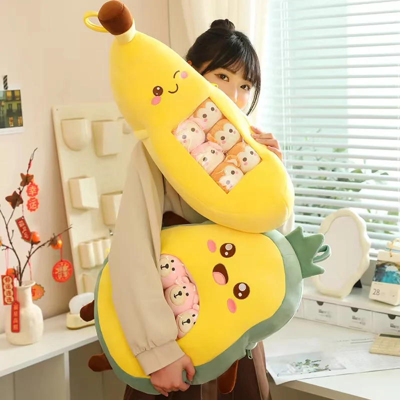 Six Small Toys Inside Cute Cartoon Fruit Plush Pillow Soft Stuffed Sofa Cushion Homdecor Pillow Backrest Children's Gift 4