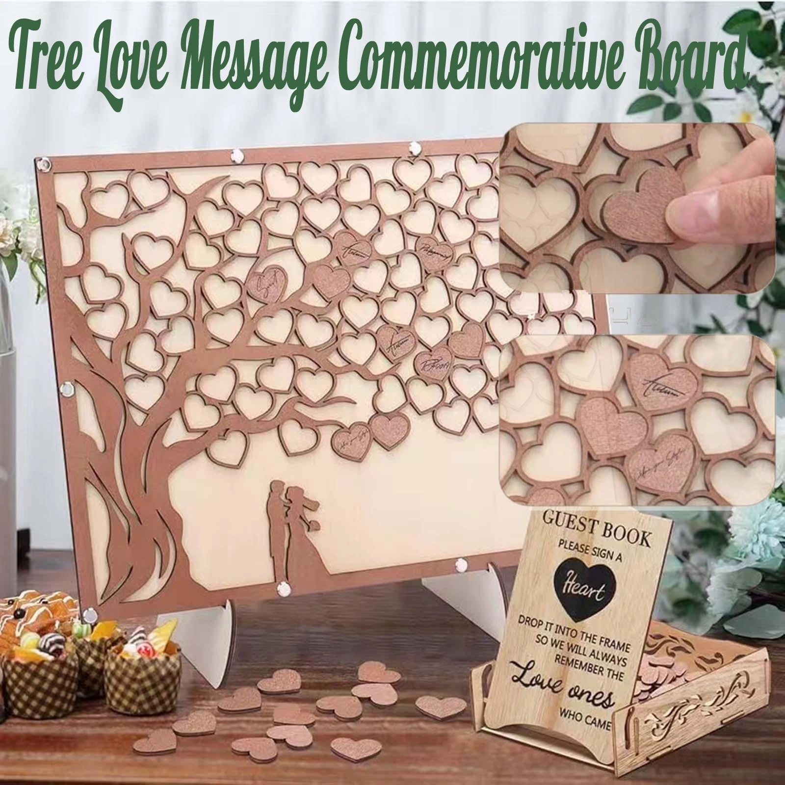 Wedding Guest Book Tree Love Message Board Unique Wedding Decoration Crafts Wooden Frame for Anniversary Bridal Birthday Party
