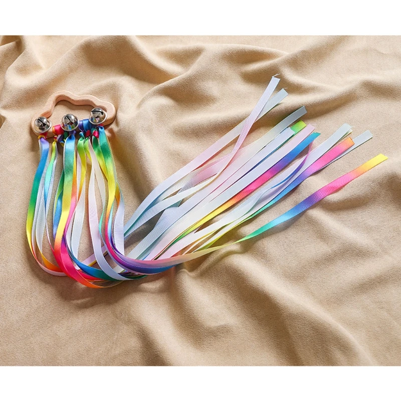 Montessori Wooden Rainbow Ribbon Rattle Hand Baby Develop Hearing Recognition Sensory Shower Birthday Gift baby toys,baby rattle toys,hanging rattles toy,ball rattle toy,plush rattle toy