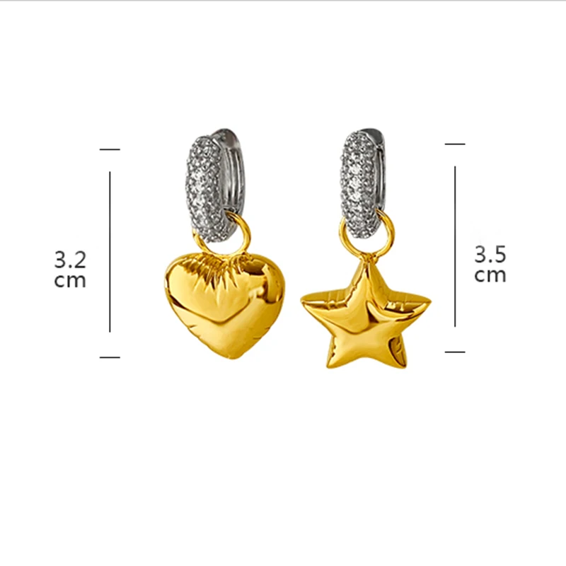 Europäisches und amerikanisches Design, asymmetrische Farbkontrast-Stern-Herz-Anhänger-Ohrhänger für Damen-Modeschmuck im Jahr 2025 – Detail 6