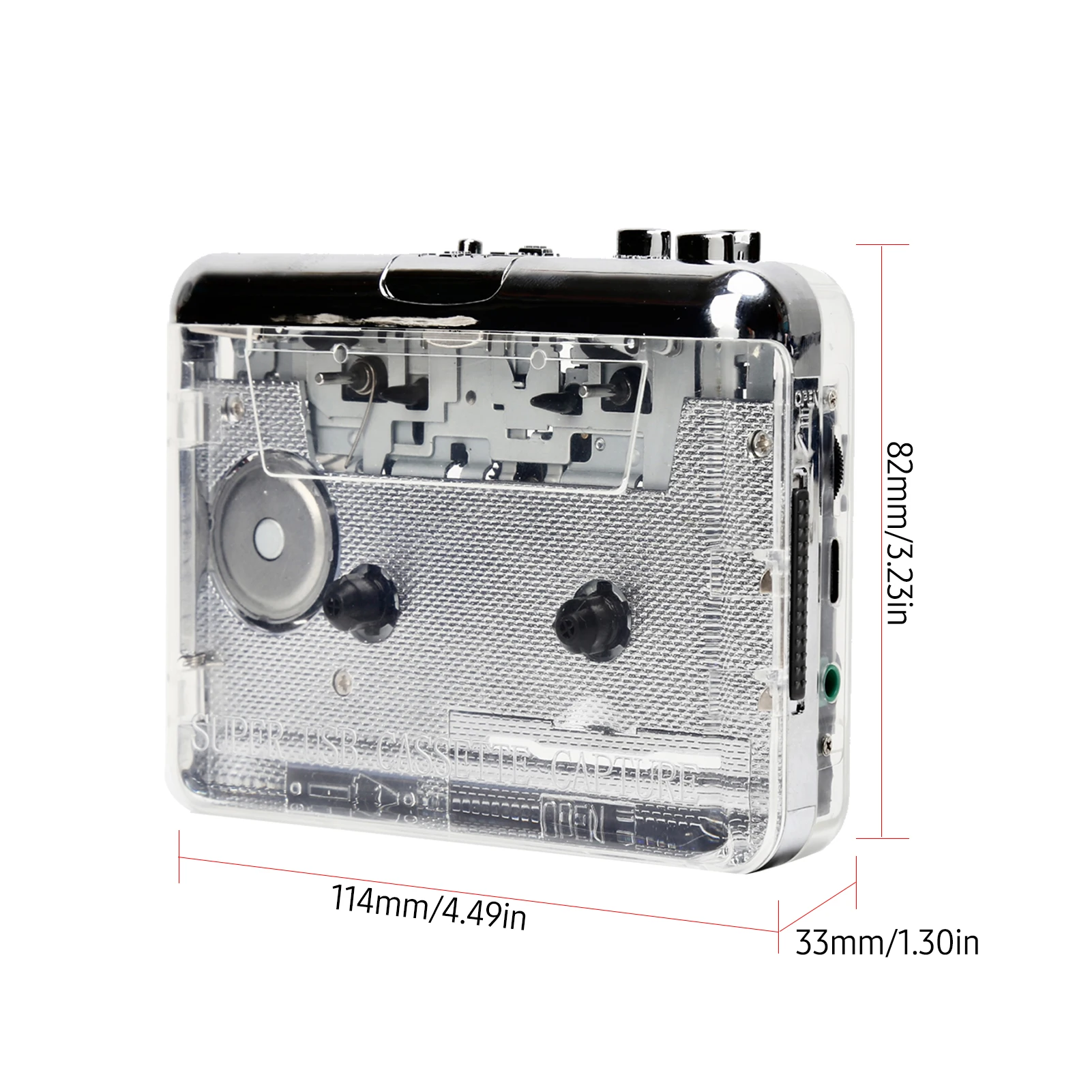 TON010 Cassette Player Portable Tape Recorder To Mp3 Full Transparent Shell USB Cassette Capture To MP3 Format Tape Music Player