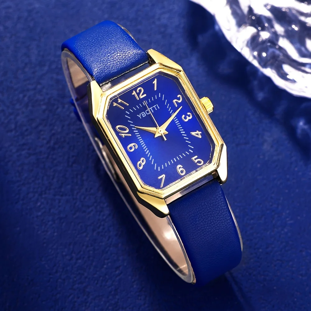 Glamorous 6pcs Women'S Quartz Watch Set With Rhinestone Accessories - Trendy, Classic Square Dial, Analog Display,