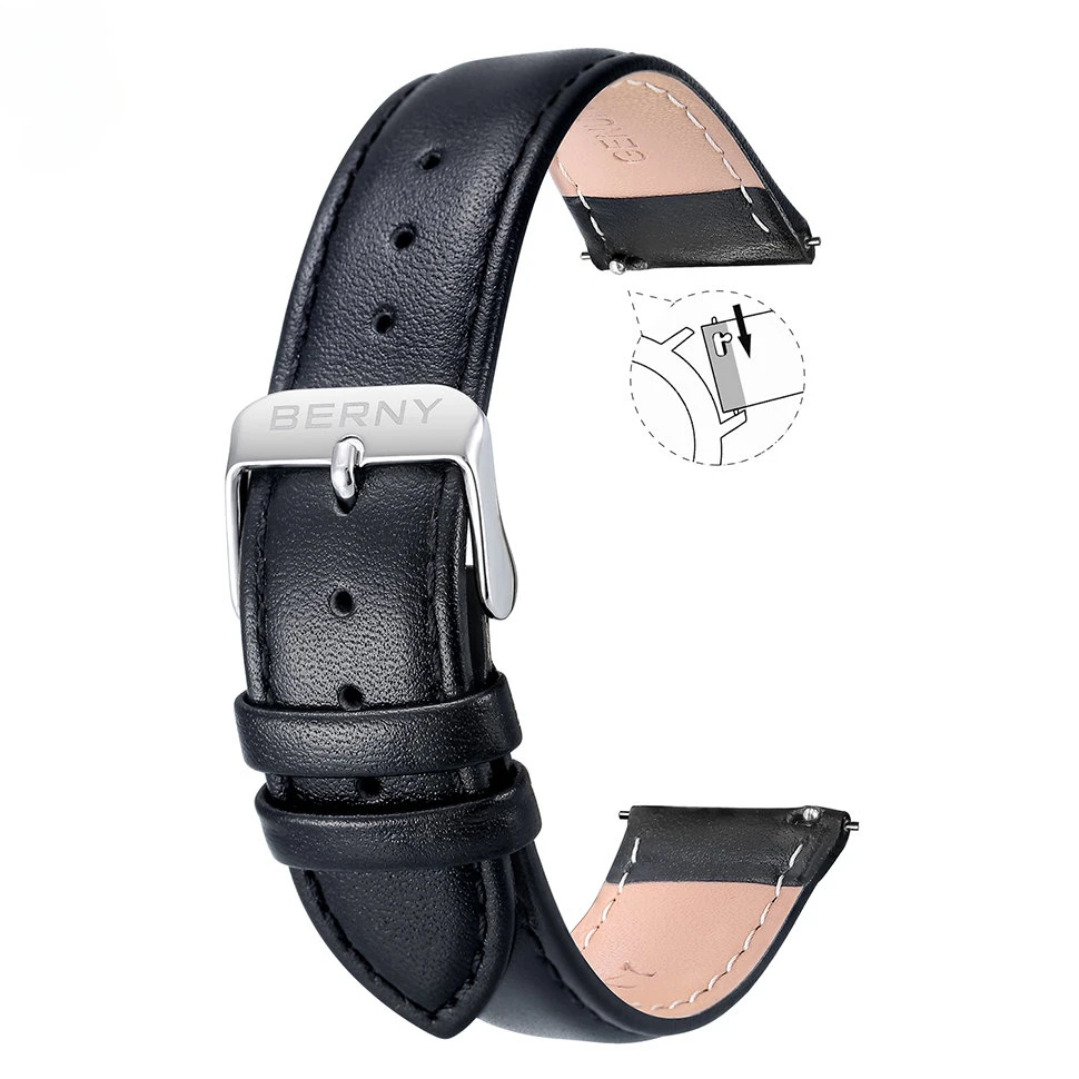 BERNY 100% Genuine Leather Watch Strap Watchbands 14/16/18/20/22mm Pin grain Hygroscopic and Breathable High Quality Watchbands