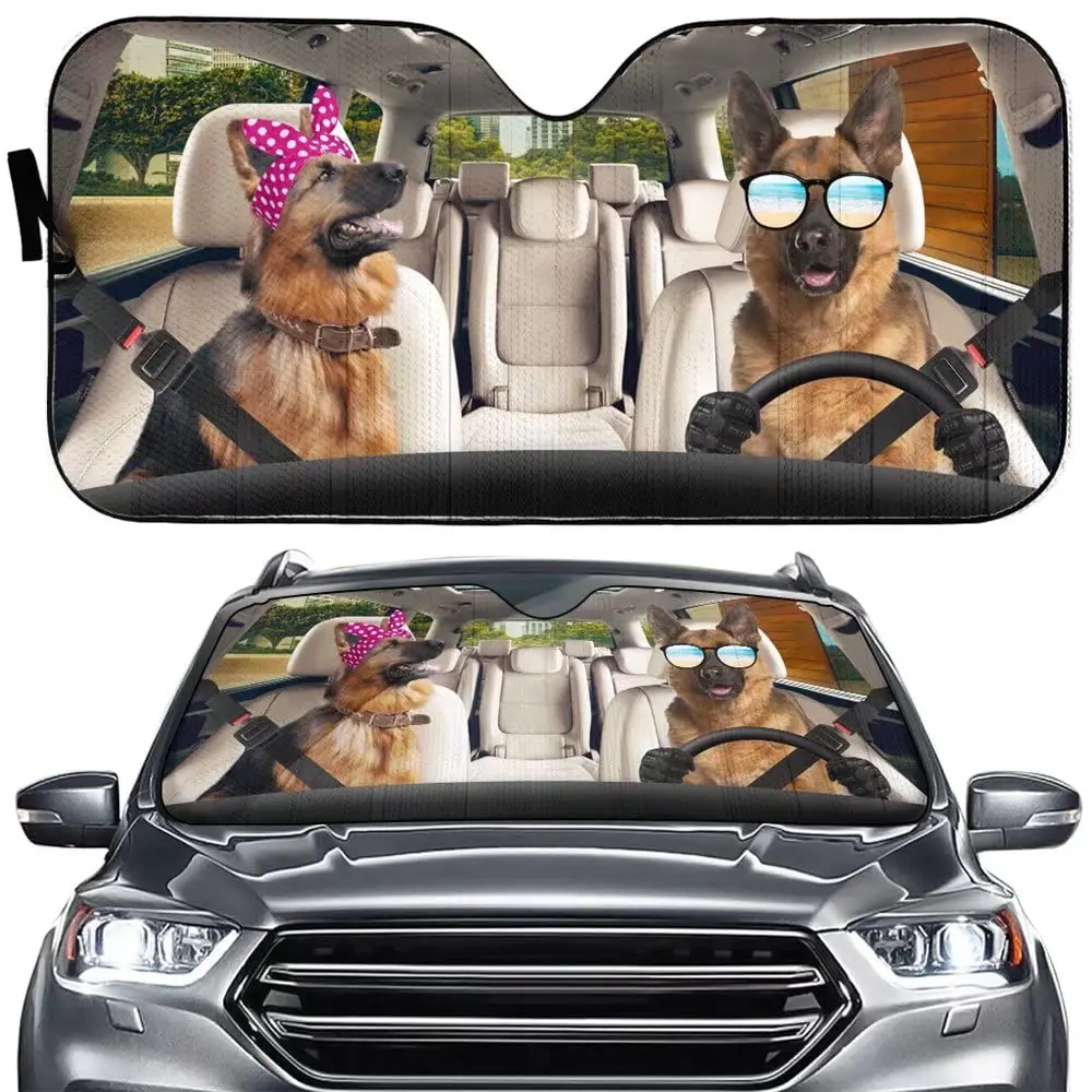 

Tup Car Sun Shade German Shepherd Dog Family Front Windshield Sun Shield Animal Car Sun Reflector Pet Auto Sunshade for Car Truc