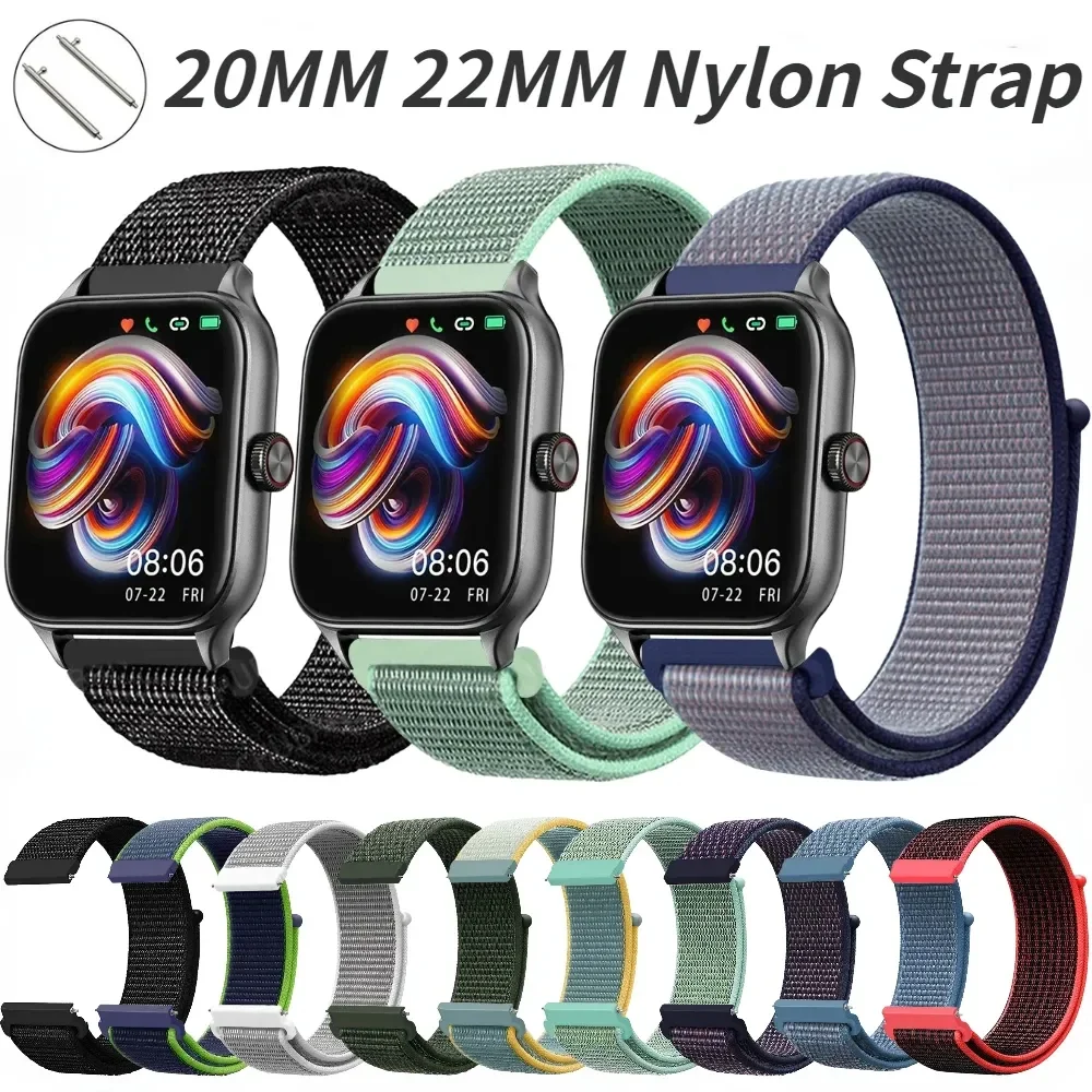 

20mm 22mm Nylon Loop Strap for Amazfit GTR 42 47mm/GTR2/2e/3/3 Pro/4/GTS/GTS2/mini/3/4 Bracelet for Amazfit Bip-U-S/Stratos 2 2S