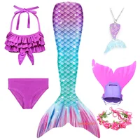 Kids Swimsuit Cosplay Costume for Swimming Beach Party Dress Girls Swimmable Mermaid Tails With Monofin Fin Children Bikini Set 6