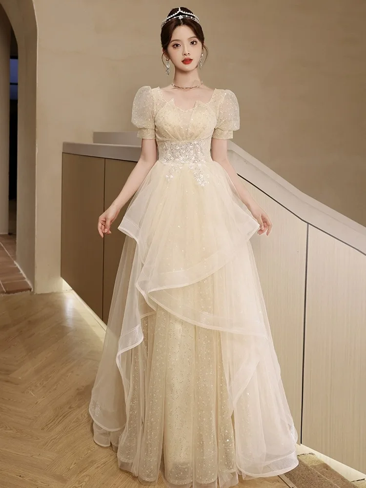 

Женское вечернее платье цвета шампанского в стиле «лолита», длинное праздничное вечернее платье для 18-дюймового взрослого пианино на церемонию, студенческий день, выступление, банкет, ведущий вокал, художественное тестирование