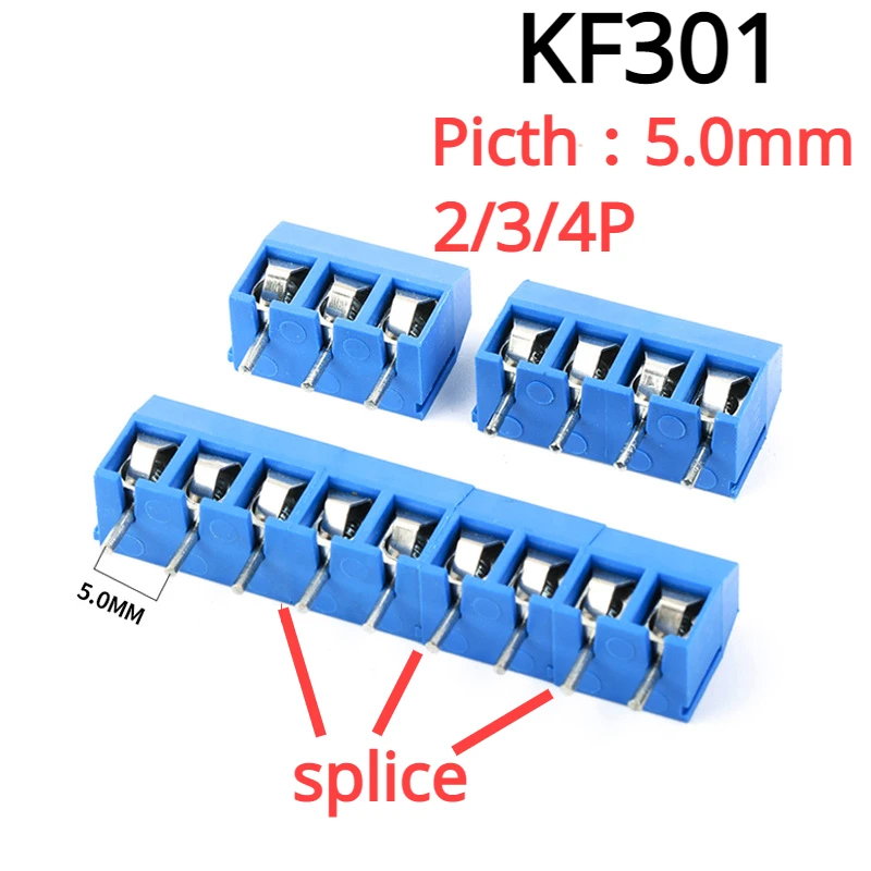 5/10Pcs KF301-5.0mm 4Pin PCB Mount Screw Spliceable Straight Plug-in Electric Terminal Block Wire Connectors Pitch 5mm KF301-4P