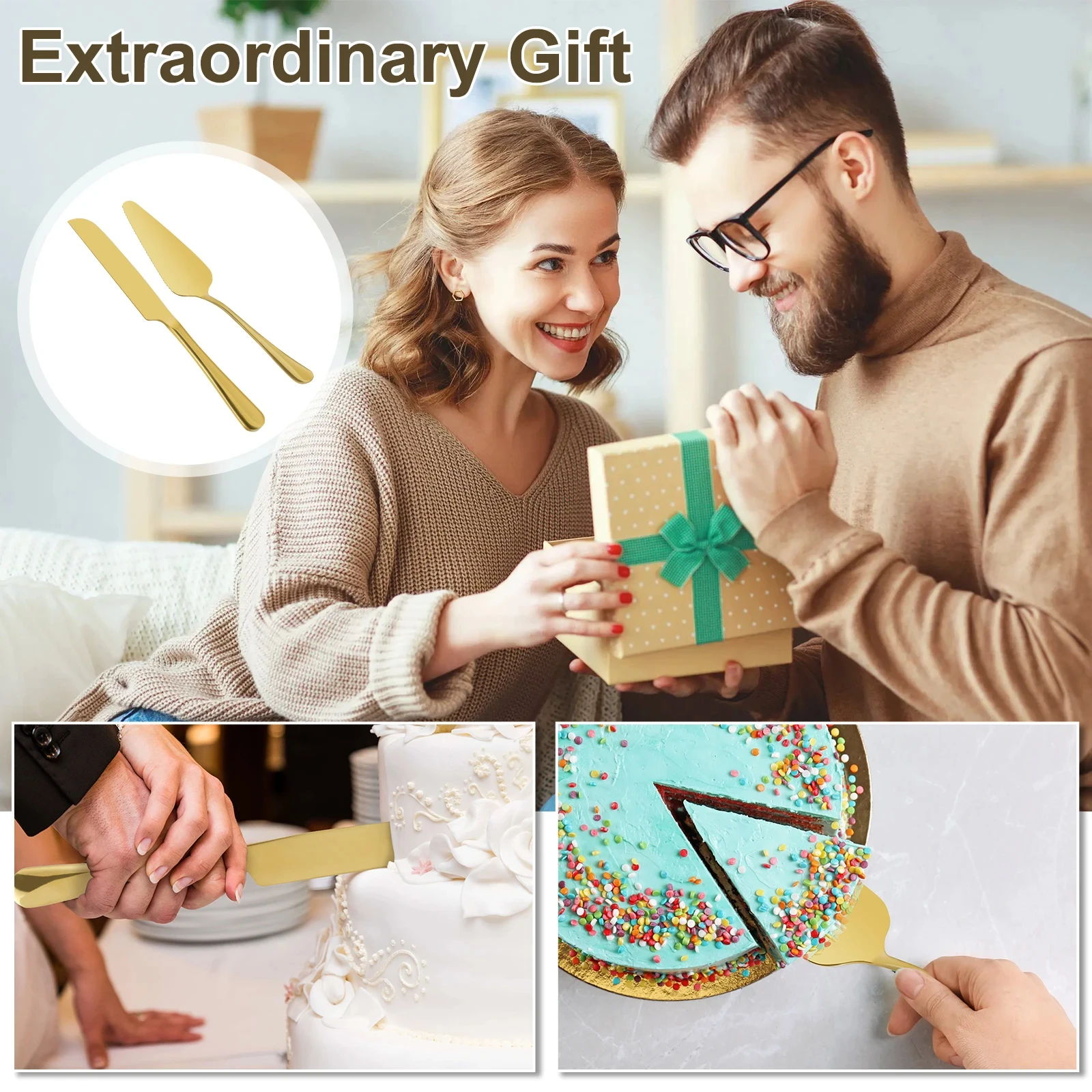 2Pcs Stainless Steel Cake Cutting Knife Shovel Cutlery Set Cake Pizza Dessert Spatula Tableware Wedding Birthday Party Supplies