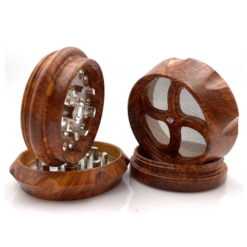 40mm Wood Grain Herb Spice Grinder 4-Layer Metal Grinder Christmas Gift Men's Special Tool