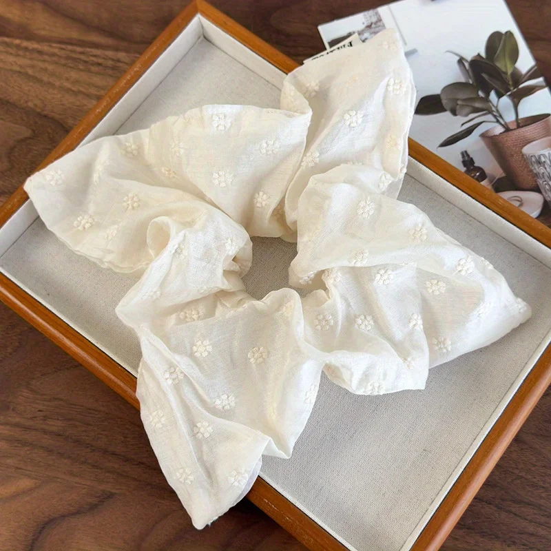 Weiche, cremefarbene, quadratische Schal-Haargummis, Haarbänder und Haargummis im koreanischen Stil. Ankunft süße Haargummis – Detail 9