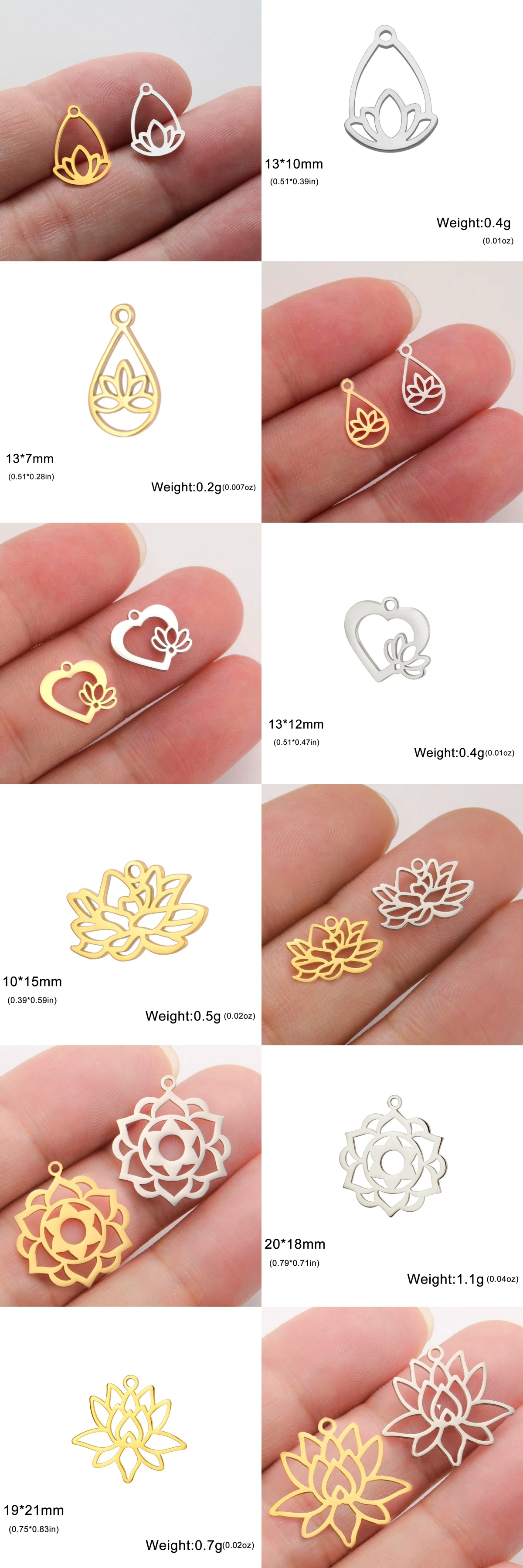 LIKGREAT 5 Stück Lotusblüten-Yoga-Anhänger aus Edelstahl, modischer Mini-Mandala-Anhänger für Armbänder, DIY-Schmuckherstellung, Großhandel – Detail 5
