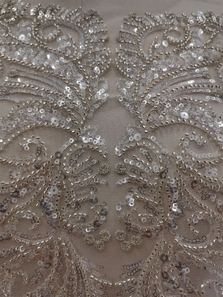 High Quality French Sequin Beads Mesh Luxury Lace Fabric for Wedding Dress Women's Evening Dress Accessories