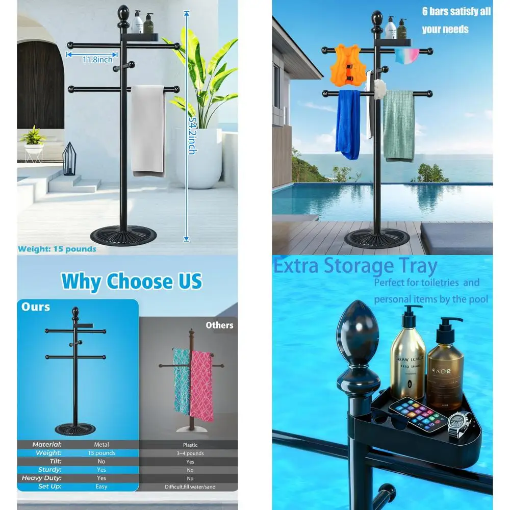 Outdoor Heavy-Duty Metal Pool Towel Rack with 6 Bars for Spa and Hot ...