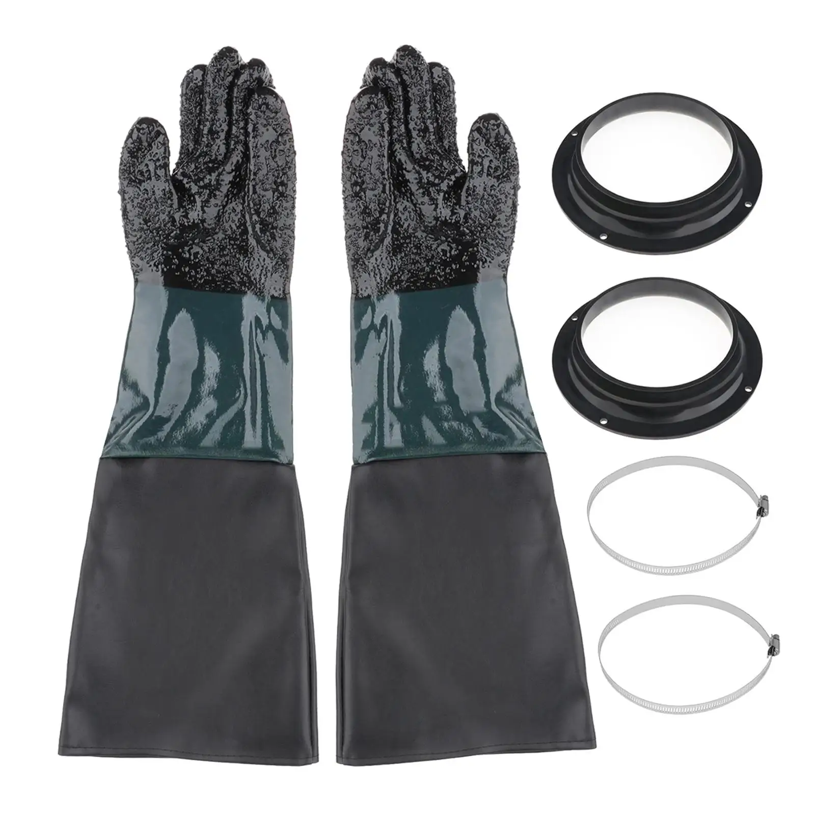 

1 Pair of Professional 60cm Sand Gloves and 2 Clamps for Sand Blast