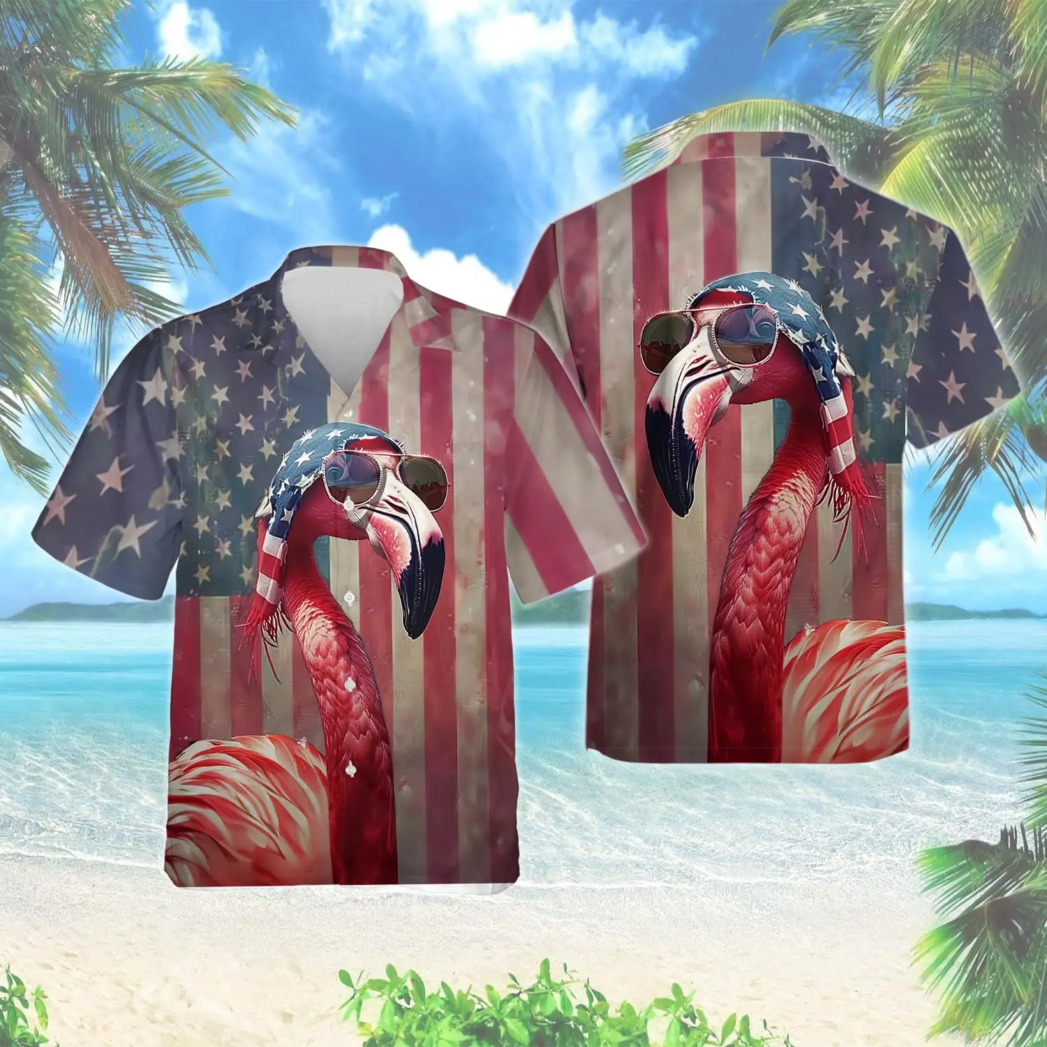 thumbnail image 1 of Camisas hawaianas con estampado completo de animales y pájaros lindos para hombres, camisas casuales de manga corta para vacaciones en la playa, blusa con botones de talla grande, 1 of 5