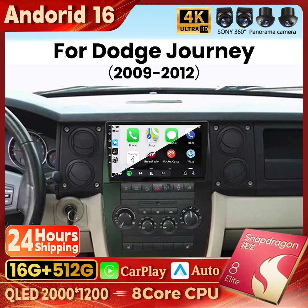 Radio Multimedia para Auto con Qualcomm Android 16 para Jeep Commander XK 2007, Reproductor de Auto con Carplay, Estéreo para Auto con DSP, wifi+4G, Unidad Principal con Bluetooth y GPS 1