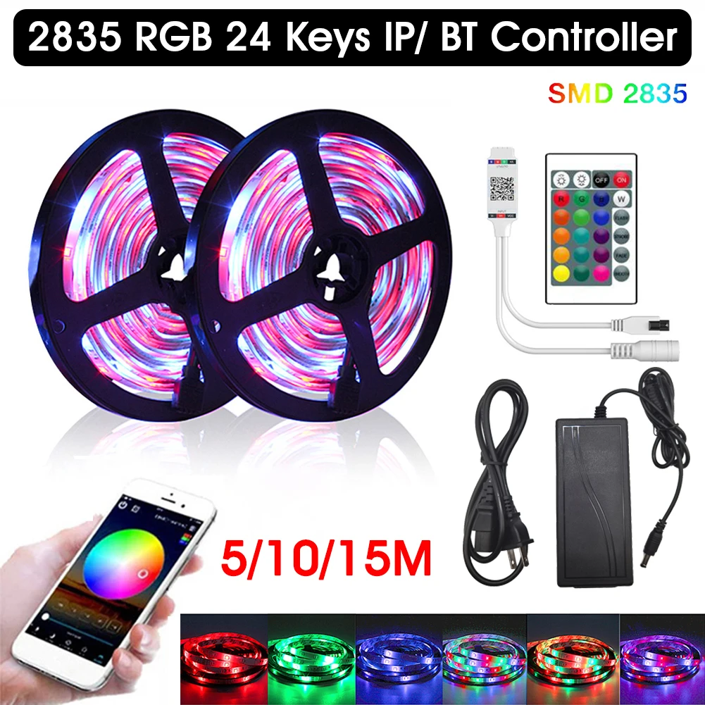 

10M WIFI LED Strip Lights Bluetooth RGB Led Light 5050 SMD 2835 12V Flexible Waterproof Tape Diode DC WIFI 24K Control+Adapter