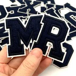 Navy Blue Embroidered Alphabet Iron-On Patches for Clothing and Accessories (V)