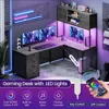 L Shaped Gaming Desk, Reversible Computer Desk with Fabric Drawers and Power Outlet, Gaming Desk with Led Lights 4