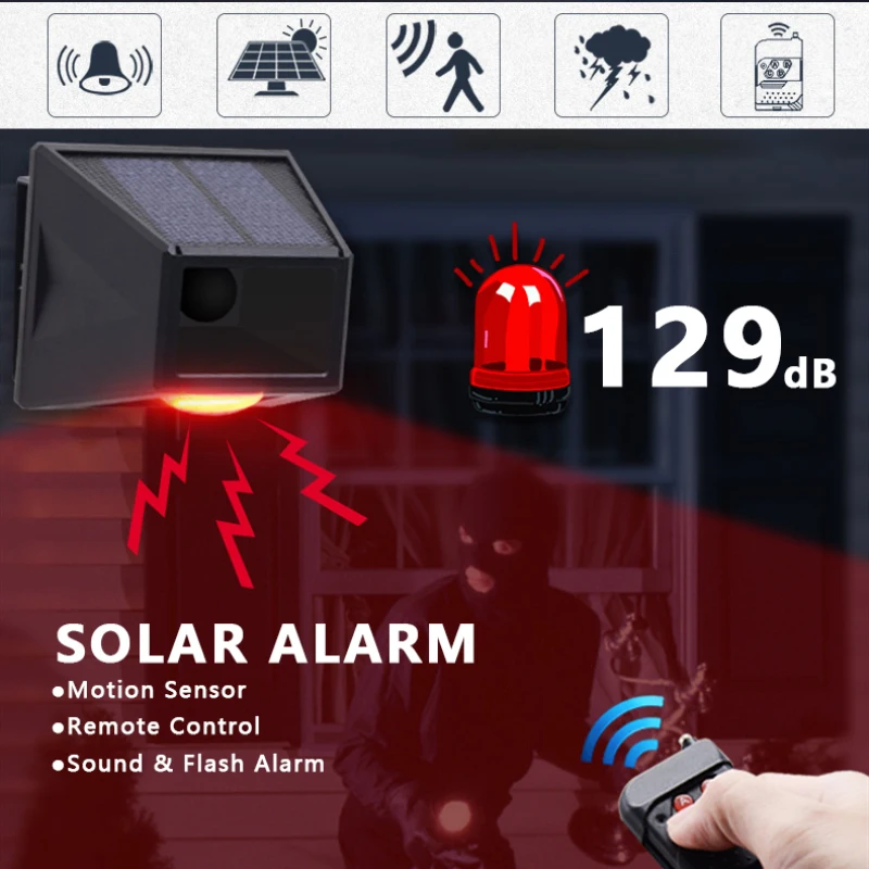 

Solar Animal Repellent Alarm Light Motion Sensor Remote Control Warning Wild Boar Anti-theft Flashing Alarm Outdoor Repellent