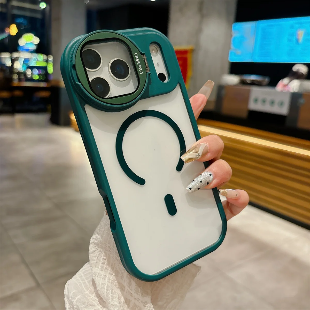 Magnetic Transparent Phone Cover with Camera Lens Protection and Stand