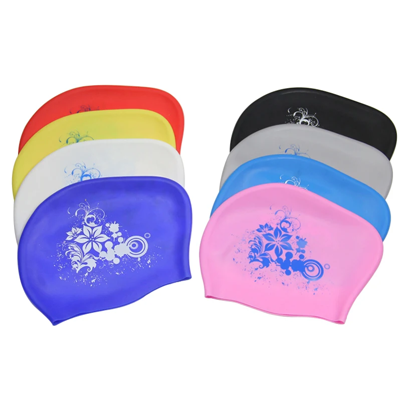 Fashion Silicone Swimming Cap Waterproof Long Hair Women Female Flower Printed Swim Pool Bathing Caps Hat Protect Ears Plus Size 5