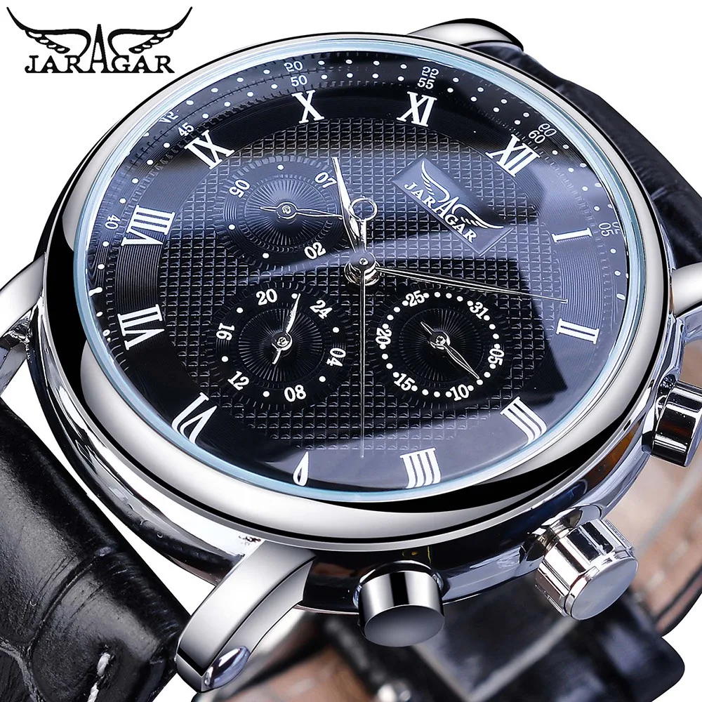 Jaragar-relógio de Couro Genuíno Masculino Relógio de Pulso Branco Relógio Automático Mostrador Minimalismo Data Marca Masculina - Image 3