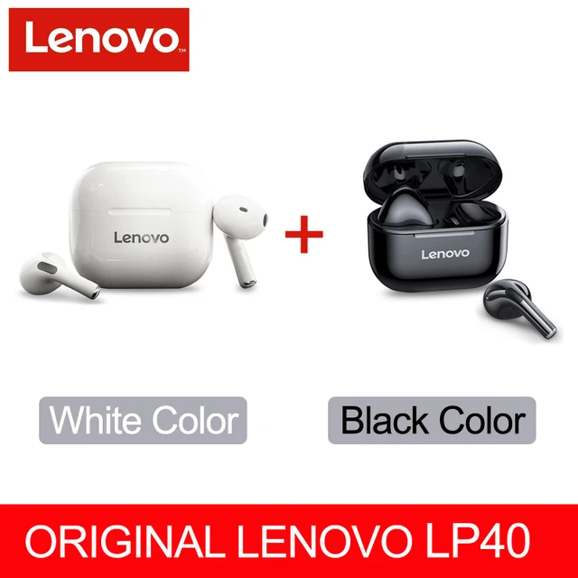 Lenovo LP40 Wireless Headphone TWS Bluetooth 5.0 Earphones Dual Stereo Noise Reduction Bass Headset Touch Control Earbuds 300mAH White 1 Black 1