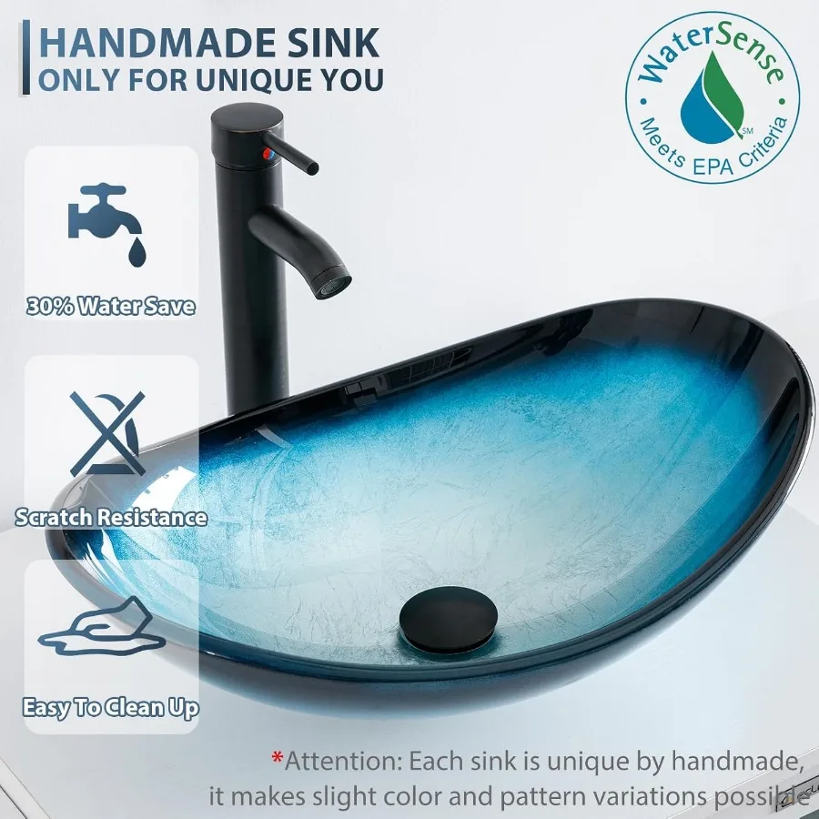 18" Small Bathroom Vanity Sink Combo Modern Freestanding Cabinet W/Matte Glass Door Drawer Blue Boat Tempered Vessel Sink 5