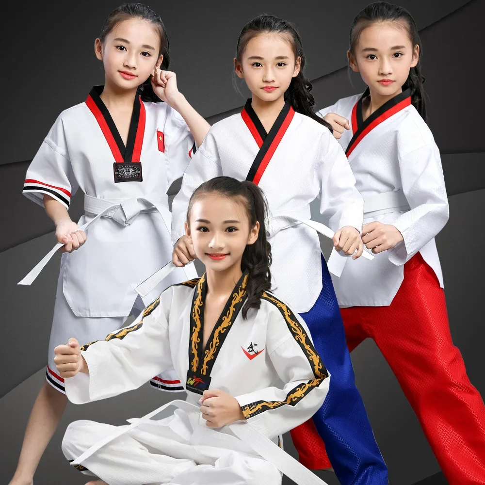 

children's adult long-sleeved short-sleeved cotton men's and women's spring summer taekwondo Martial training clothes Uniforms