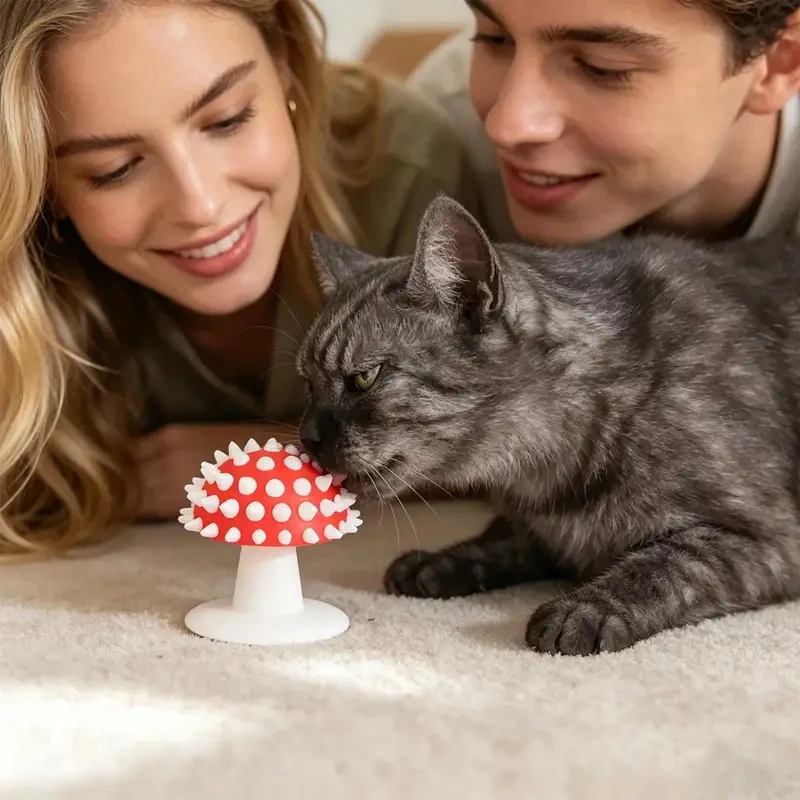 Kattenborstel met paddenstoelvormige, stabiele kam voor kortharige puppy's en kittens, geschikt voor dagelijks borstelen en als spa-massagetool voor huisdieren._voghion.com