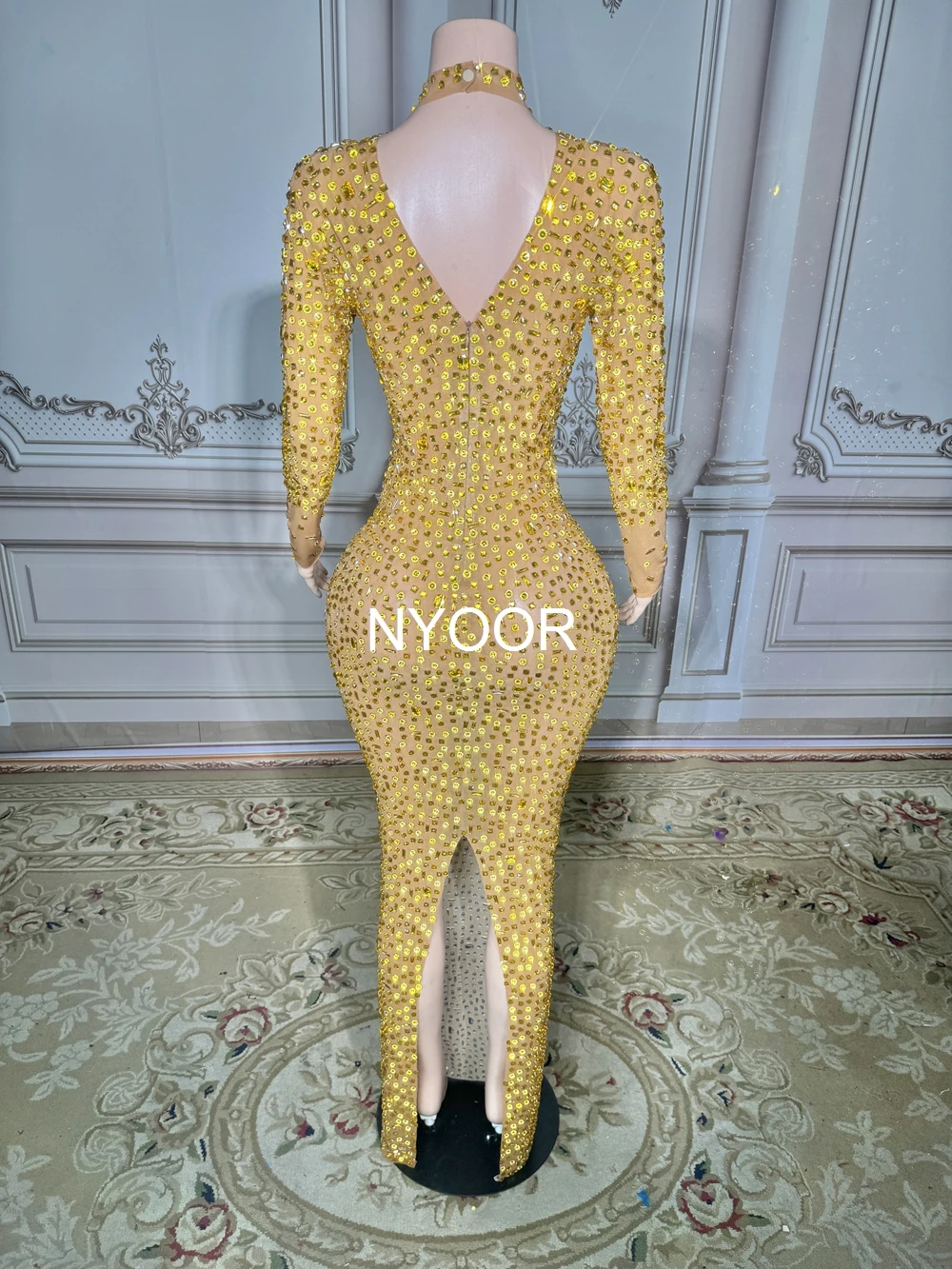 slim fit dress slacks Gorgeous Silver V-Neck Long Sleeves Sequined Prom Dress – TANYA BRIDAL main image 1