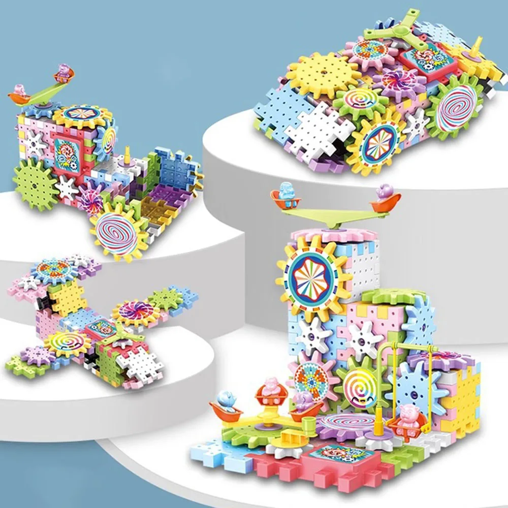 Electric DIY Spinnings Gears Building Blocks Battery Powered Brick Blocks Set For Boys Girls Kids
