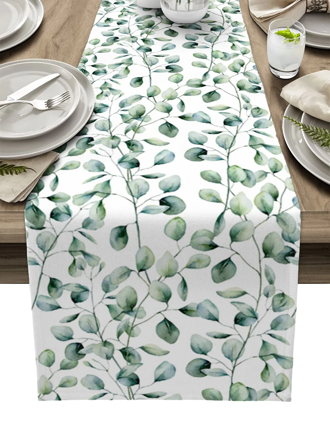 

Watercolor Eucalyptus Leaves Plant Table Runner Kitchen Dining Table Decor Tablecloth Wedding Holiday Decor Table Runner