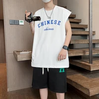 Summer New Loose Men Suits American Street Breathable Sets Casual Sleeveless T-Shirt and Shorts Set Male Sports Suit Tracksuit 1