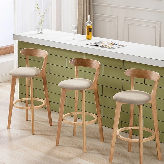 Taburetes de Bar de madera maciza para cocina y mesa alta, silla  minimalista moderna, respaldo de mostrador - AliExpress