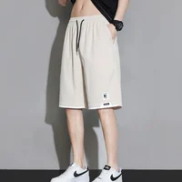 Summer Casual Versatile Loose Sports Shorts Men Panelled Elastic Waist Drawstring Patchwork Pockets Straight Five-Point Pants 1