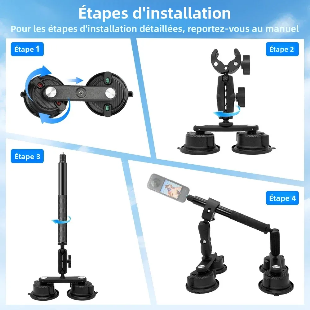 Support Ventouse Voiture pour Insta360 X5 X4 X3 GoPro - Fixation Solide