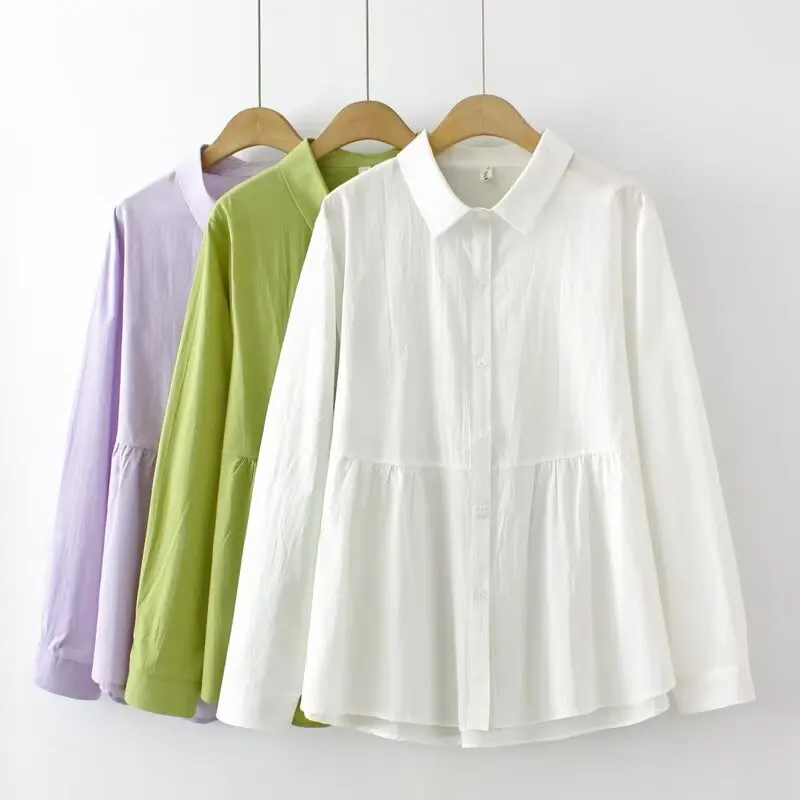 Fashion Plus Size Women's Blouses New Autumn 2025 Simple Long Sleeved Solid Color Shirt 8054