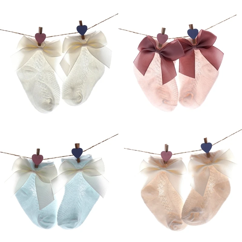F62D Breathable Infants Bowknot Socks Baby Short Dance Socks for Stage Performances