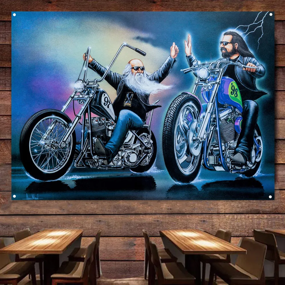 Easy Rider Moto Flag Banner Murale Retro Wall Decor Poster Car Painting For Garage Man Cave Bar Club Pub Regalo Per Ciclisti