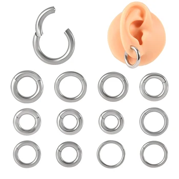수술용 강철 대형 게이지, 0.8-4mm 두께, 단일 힌지 클리커 세그먼트 후프 링, 중격 코 피어싱, 1PC