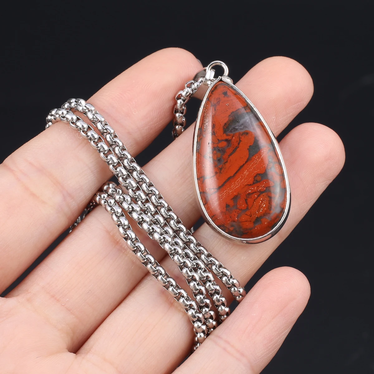 Natural Semi-precious Stone Drop-shaped African Bloodstone Boutique Pendant Making DIY Fashion Charm Necklace Jewelry Gift 6