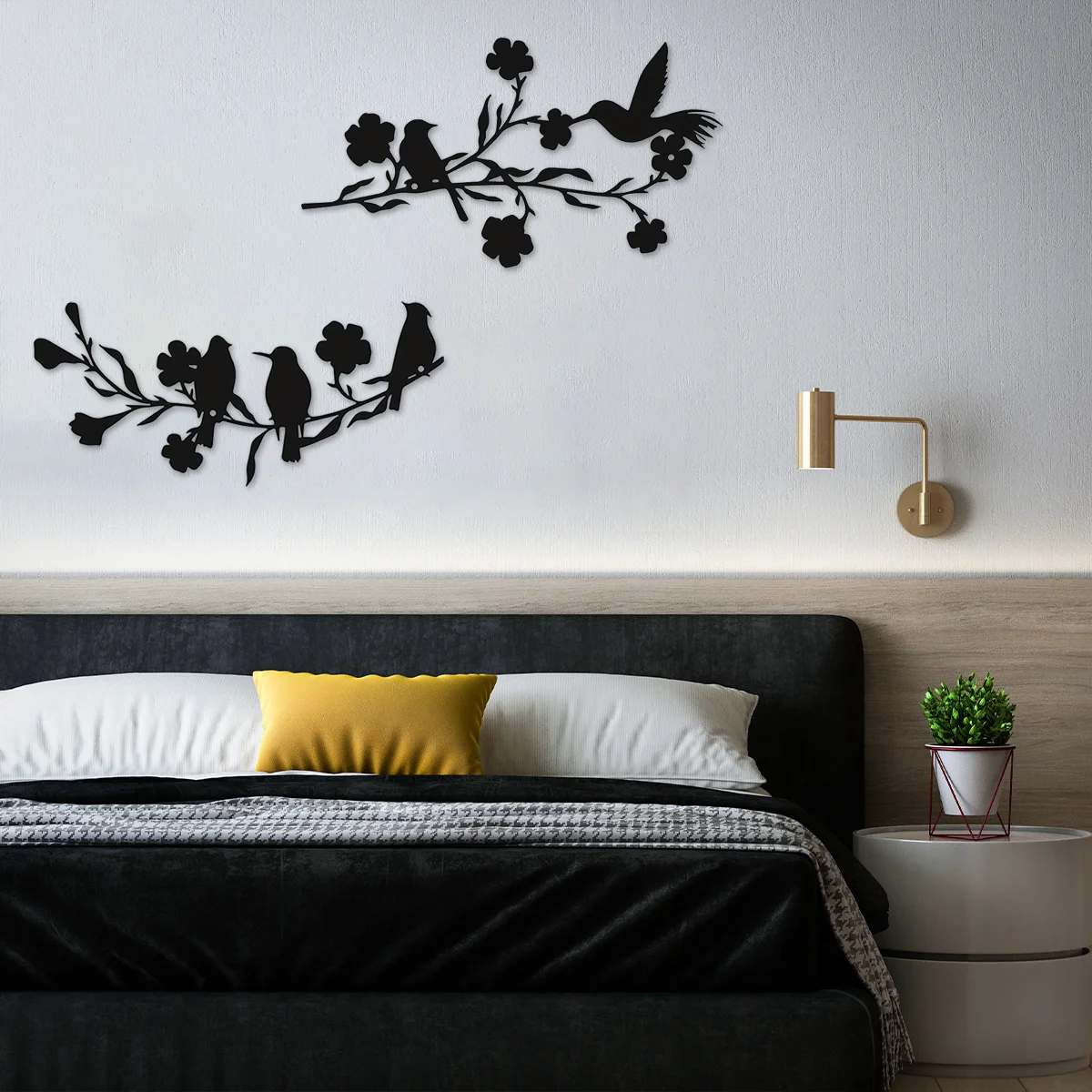 

CIFBUY Deco Black Leaves and Flowers Metal Birds Home Decoration Wall Art Decor Home Garden Indoor Outdoor Sculpture with Branch