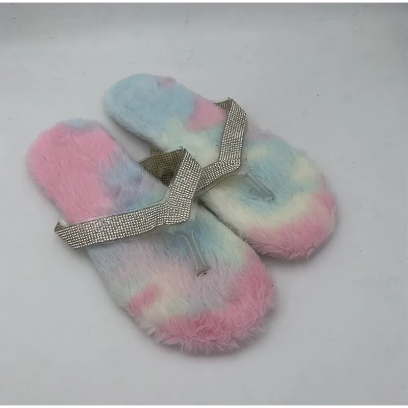 Women’s flip flops slippers furry rhinestone comfortable ladies slippers