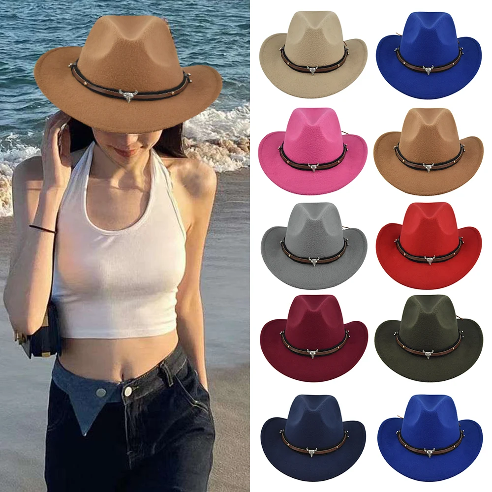 

Jazz Hat Cowboy Hat Roll Brim Sticky Hat Outdoor Autumn Winter Solid Color Ethnic Style Fedora Hat Men Women Top Hat Fashion