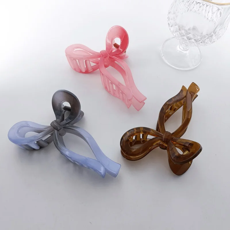Simples e versátil oco flâmula laços para as mulheres, óleo pingando plástico cabelo garra clip, acessórios de hairpin, 5,2