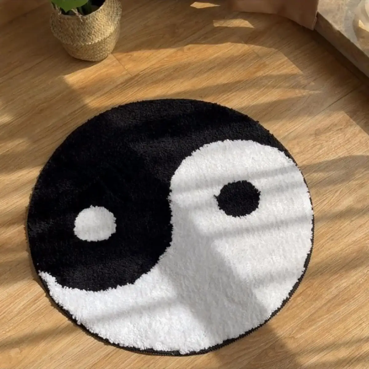 VIKAMA Weicher Plüsch Yin-Yang-Symbol Runder Geometrischer Teppich für Wohnzimmer Schlafzimmer Chinesische Heim-Dekorative Bodenmatte – Detail 1