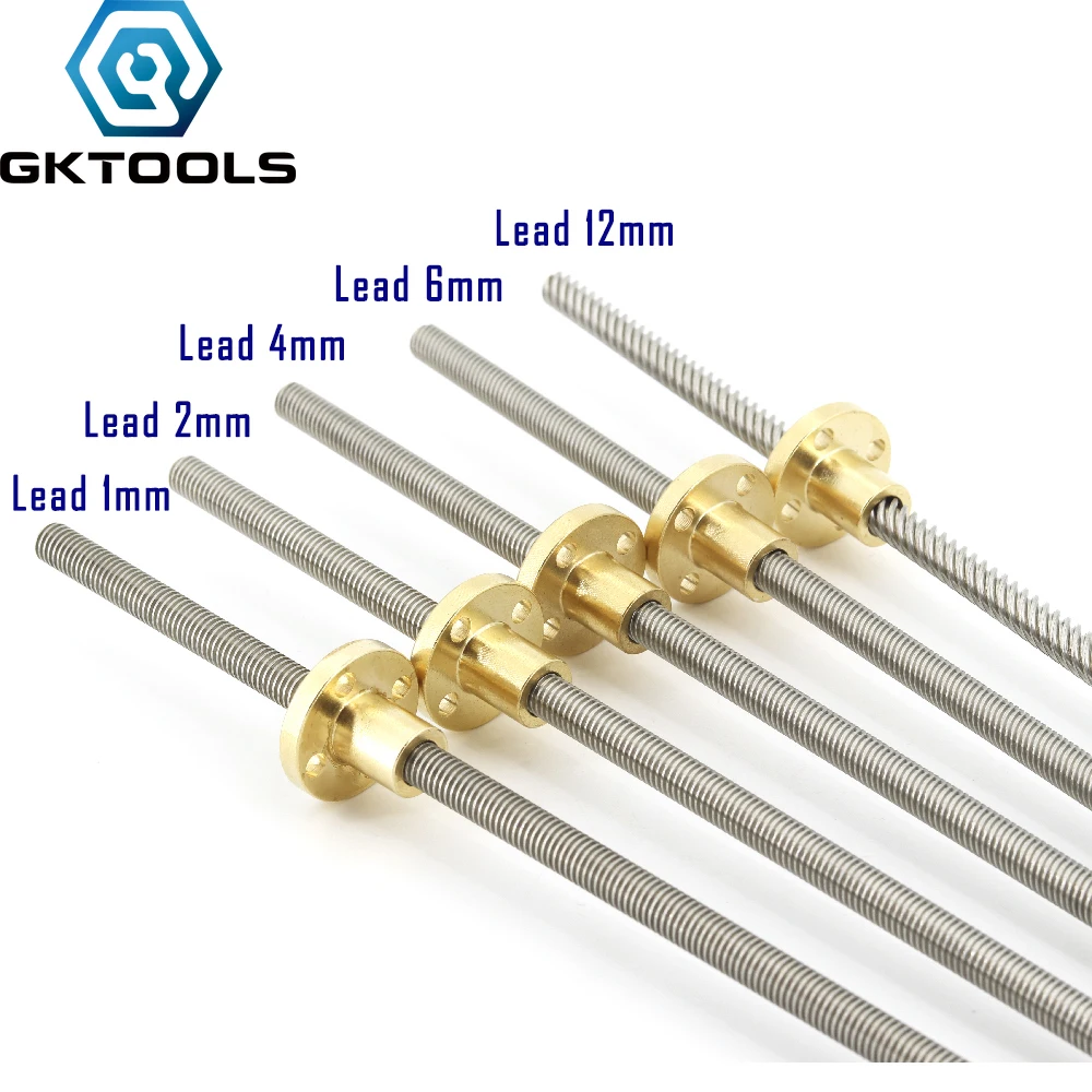 

304 stainless steel T8 screw length 800mm lead 2mm 4mm 8mm 10mm 12mm 14mm 16mm trapezoidal spindle 1pcs with brass nut